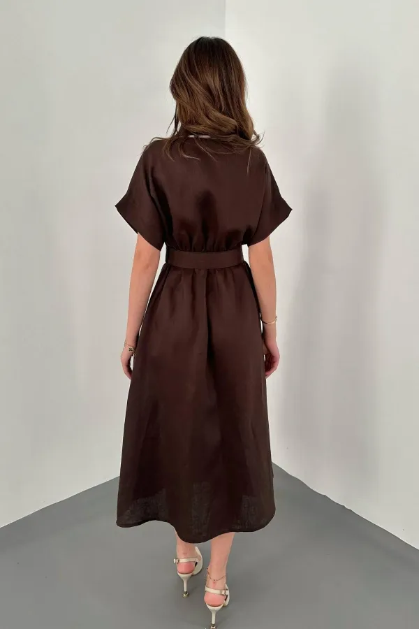 Toptan Kahverengi Gömlek Elbise