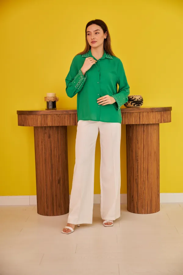 Chemise Jessica Stone verte à poignets larges en gros