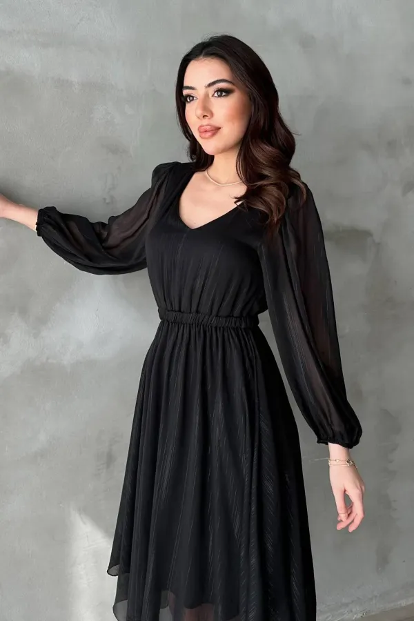 Robe asymétrique noire scintillante en gros