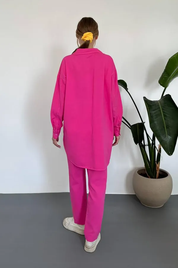 Ensemble chemise et pantalon délavés fuchsia en gros