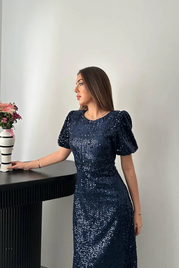 Toptan Lacivert Pulpayet Elbise