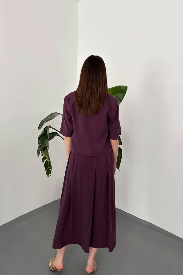 Wholesale Plum Single Button Short Jacket and Skirt Set