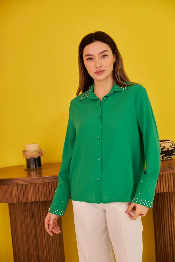 Chemise Jessica Stone verte à poignets larges en gros