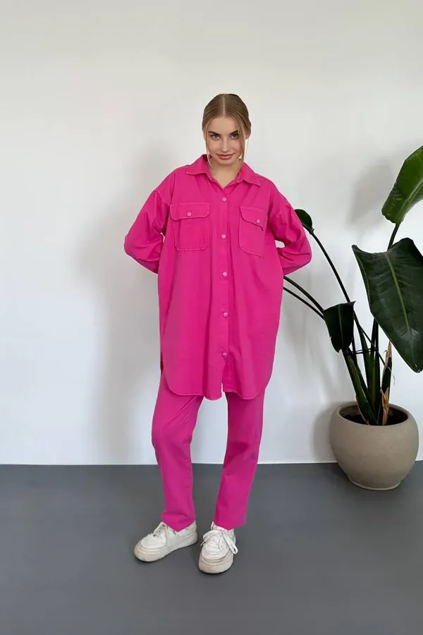 Ensemble chemise et pantalon délavés fuchsia en gros