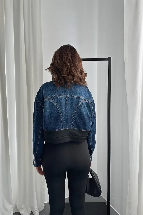 Veste en denim noir Scuba Garnish en gros