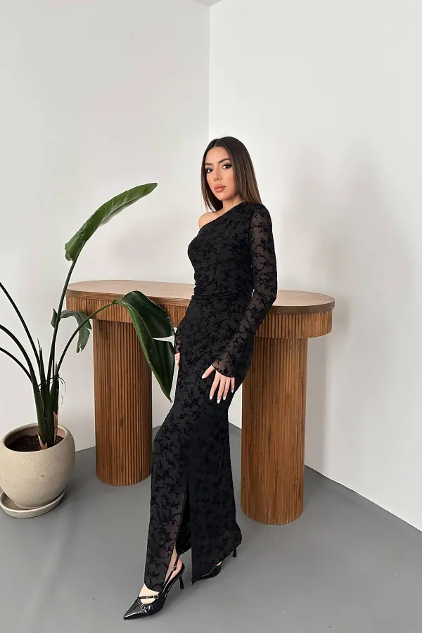 Toptan Siyah Transparan Elbise