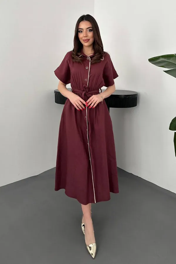 Toptan Bordo Gömlek Elbise