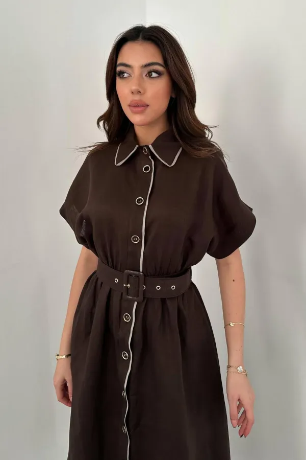 Toptan Kahverengi Gömlek Elbise