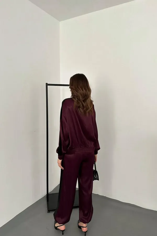 Survêtement en satin rayé velours bordeaux, vente en gros