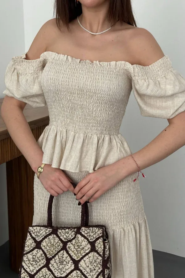 Toptan Bej Gipeli Keten Takım