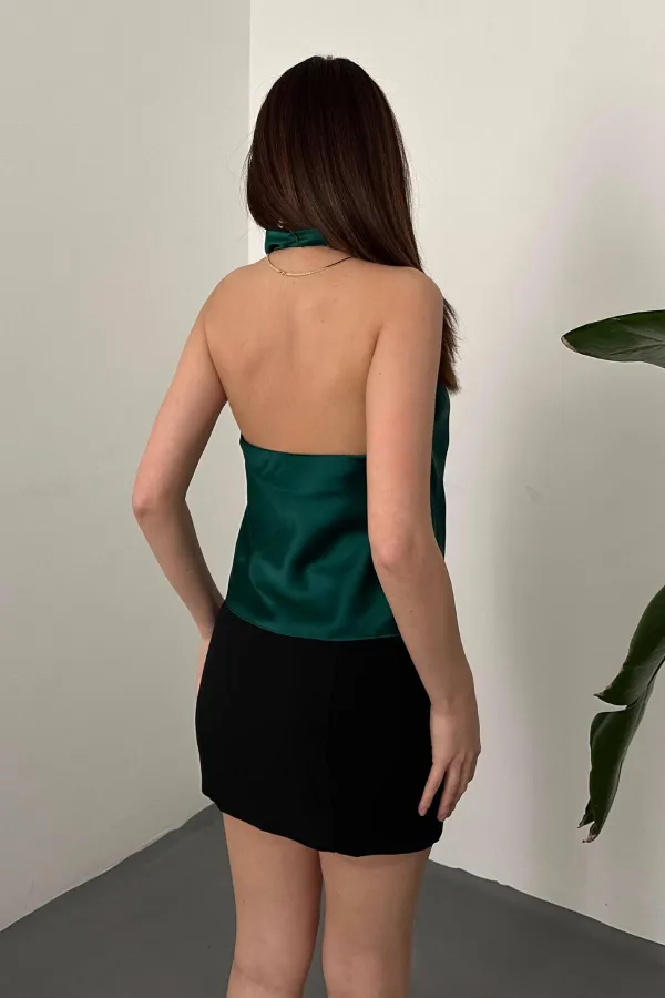 Toptan Zümrüt Degaje Saten Bluz