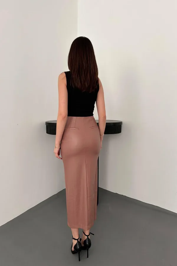 Toptan Pudra Yırtmaçlı Süs Patlı Etek