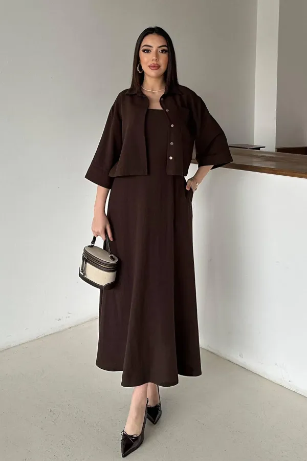 Toptan Kahverengi Askılı Elbise Ve Gömlek