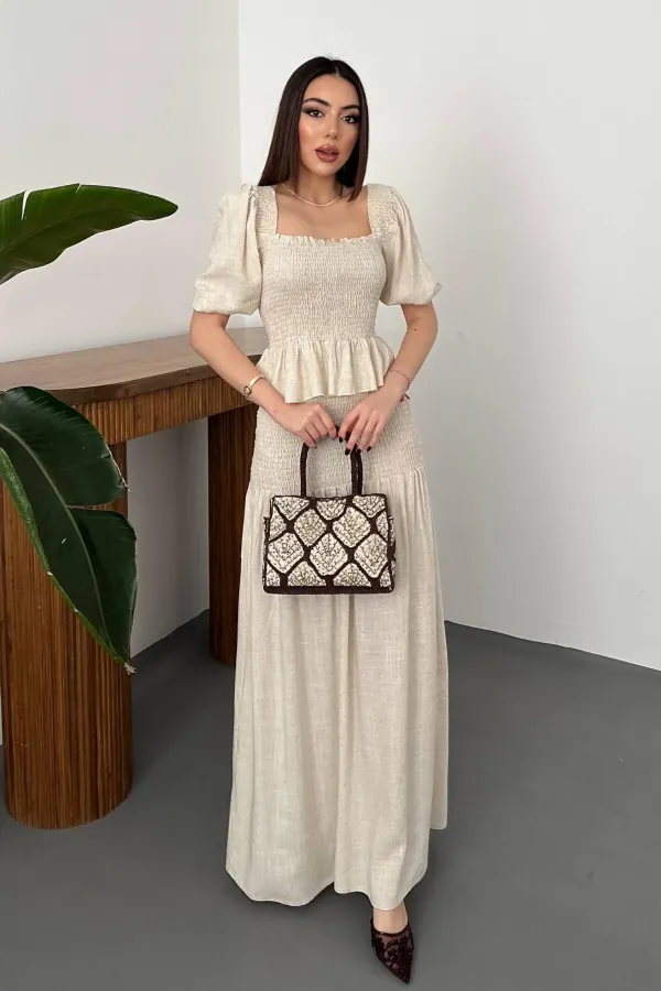 Toptan Bej Gipeli Keten Takım