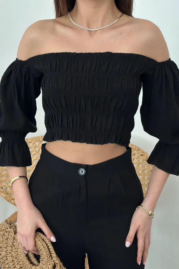 Toptan Siyah Yaka Bluz Ve Pantolon Siyah