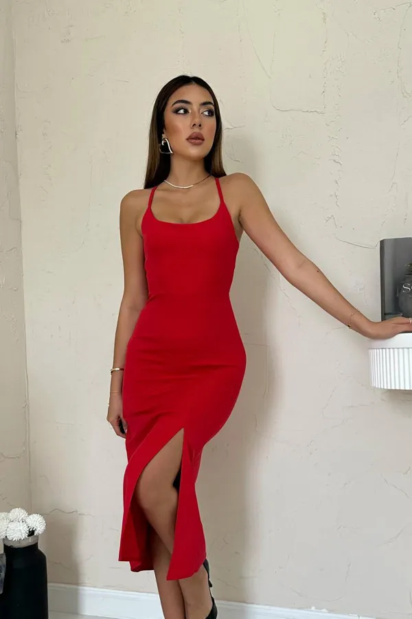 Robe dos nu rouge en gros