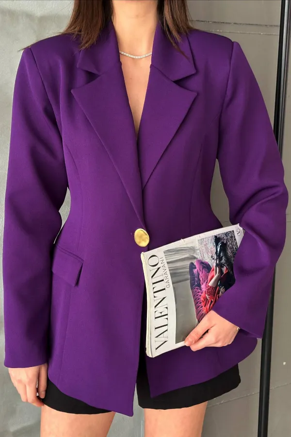 Toptan Mor Belden Oturtmalı Blazer Ceket