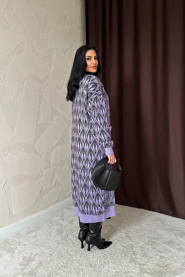 Toptan Lila Düğmeli Triko Hırka