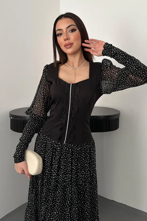 Robe rayée en dentelle noire en gros