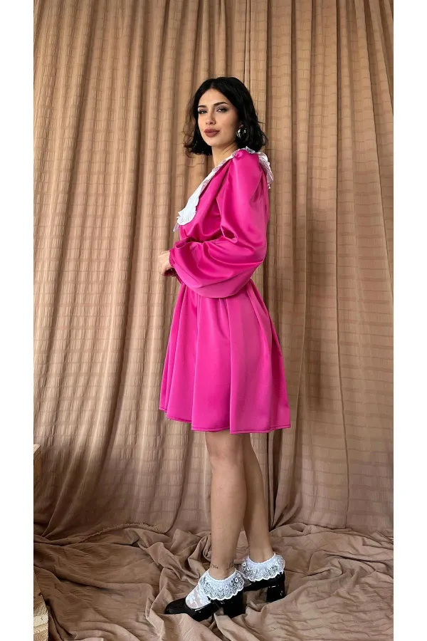 Toptan Fuşya Bebe Yakalı Elbise
