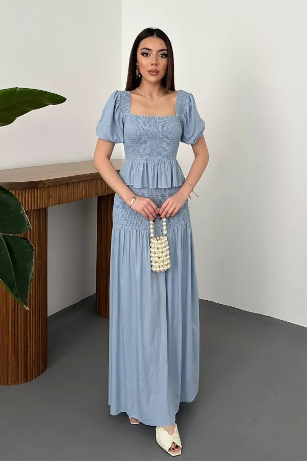 Toptan Mavi Gipeli Keten Takım