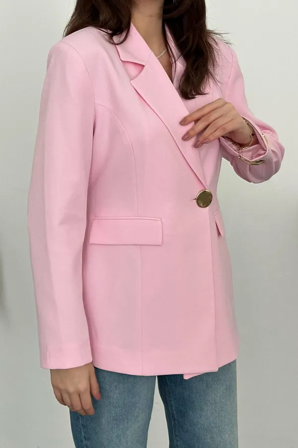 Toptan Pembe Belden Oturtmalı Blazer Ceket