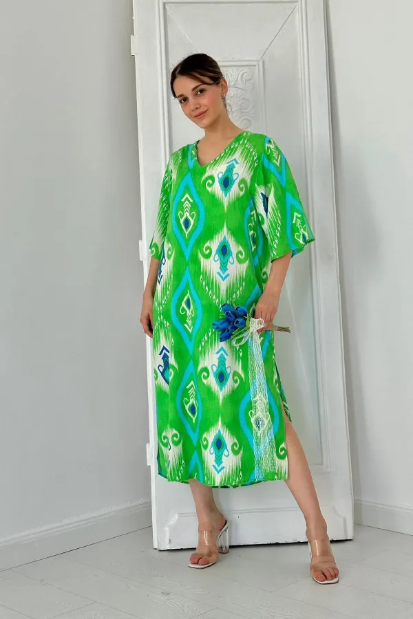 Robe fendue verte en viscose en gros