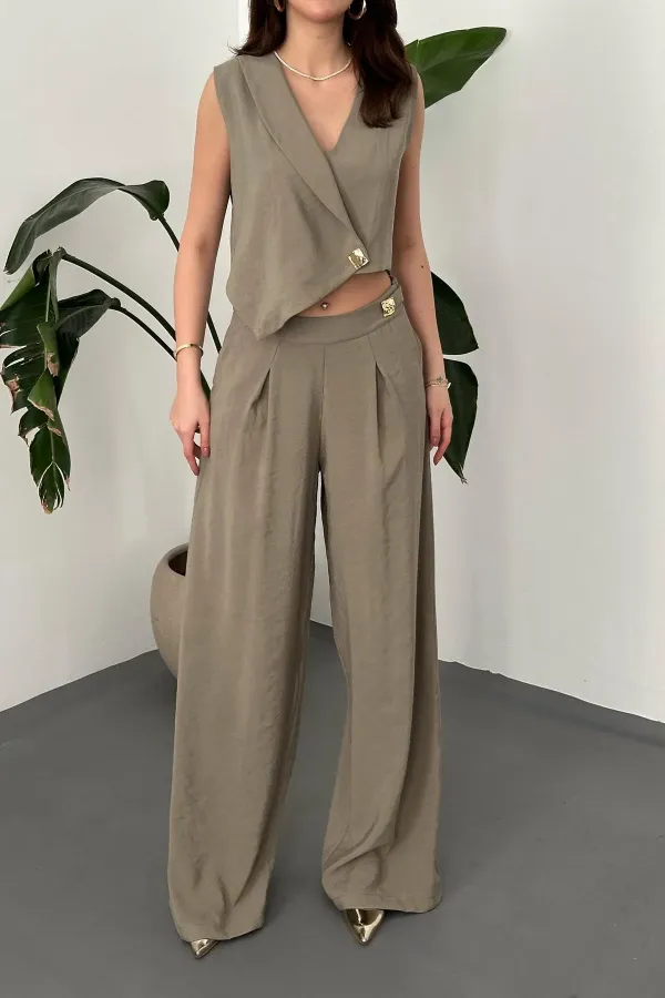 Ensemble gilet et pantalon asymétriques kaki en gros