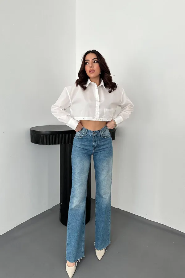 Toptan Beyaz Beli Ayrılabilen Poplin Gömlek