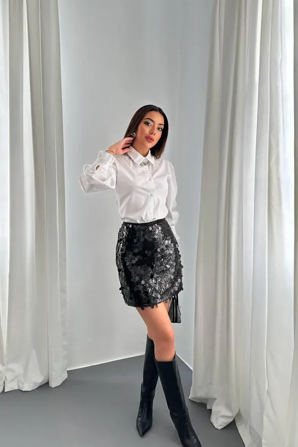 Jupe courte noire à paillettes en gros