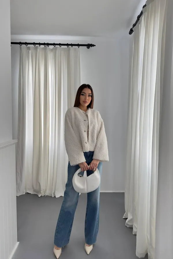 Wholesale Ecru Plush Short Jacket