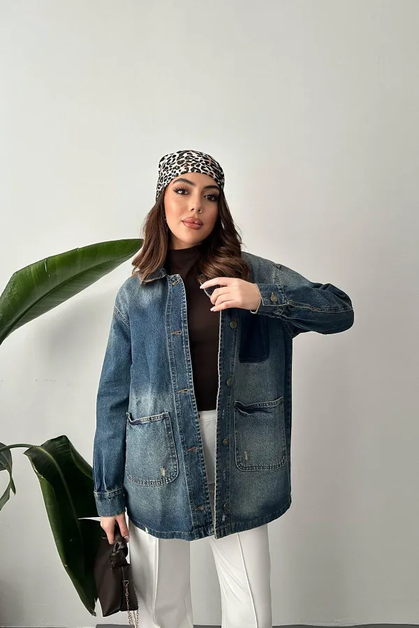 Veste en jean bleu vintage en gros