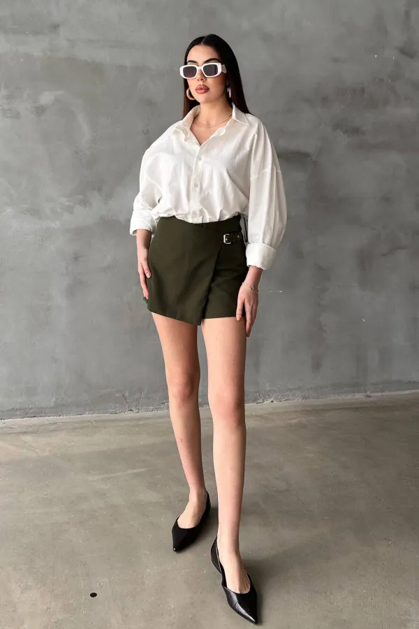 Jupe courte à boucles kaki en gros