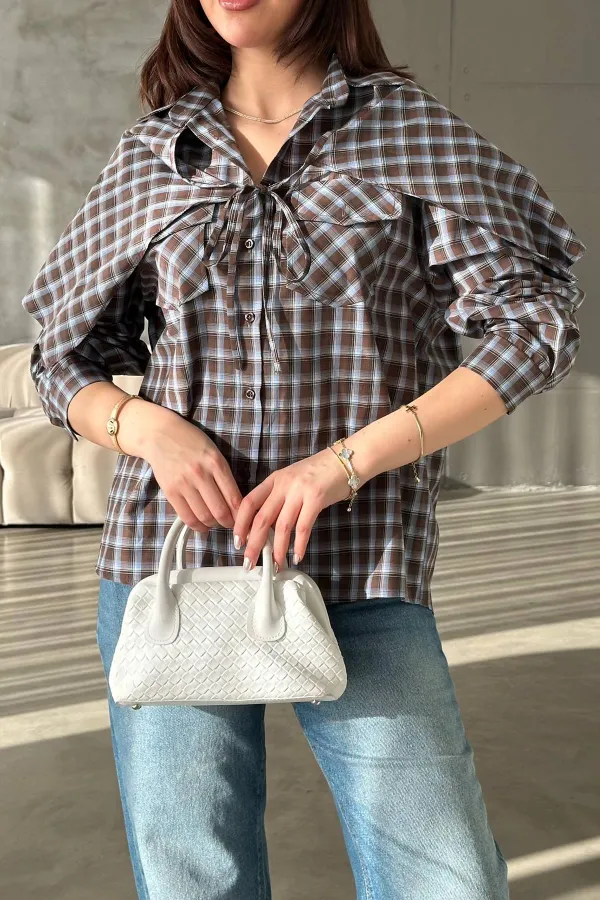 Toptan Kahverengi Ekose Gömlek