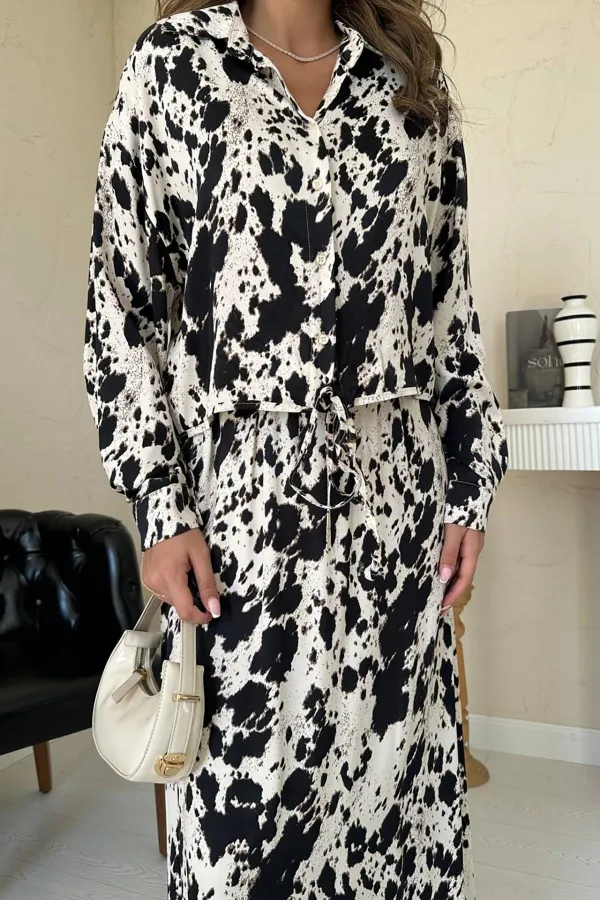 Costume en viscose beige noir à motifs en gros