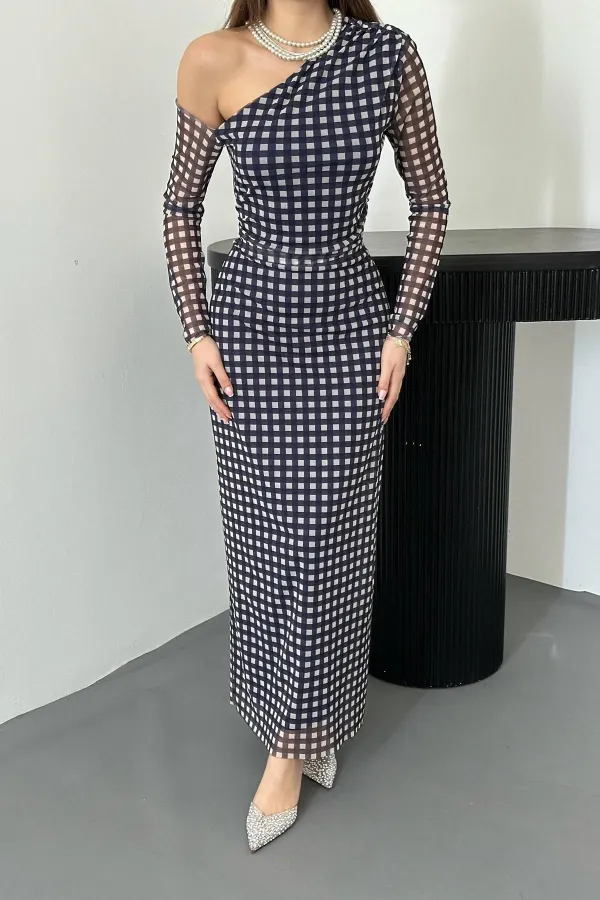 Robe en tulle à carreaux bleu marine en gros