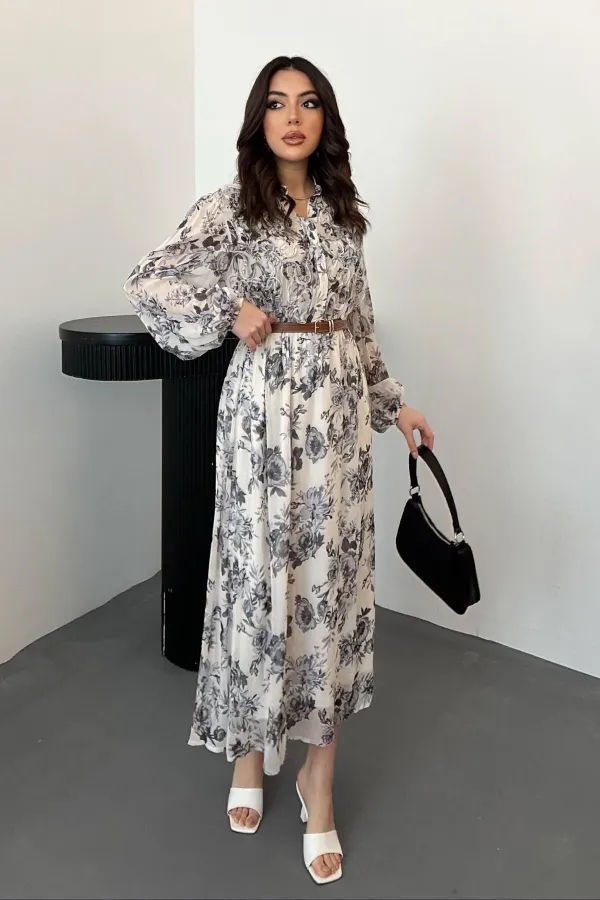 Toptan Siyah Biye Detaylı Elbise