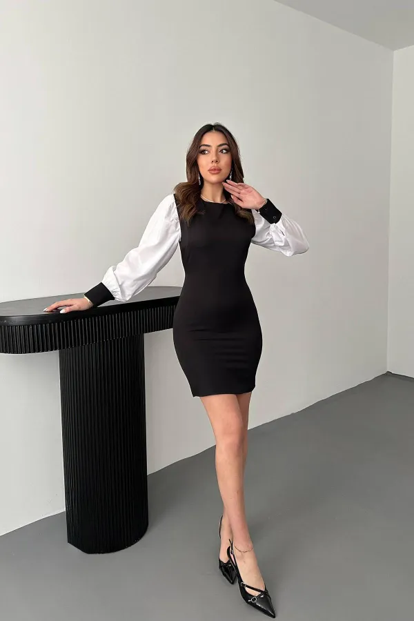 Robe à manches Atlas en dacron noir en gros