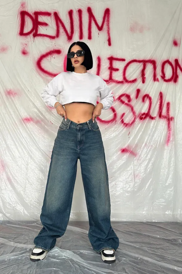 Wholesale Navy Blue Wide Leg Jeans