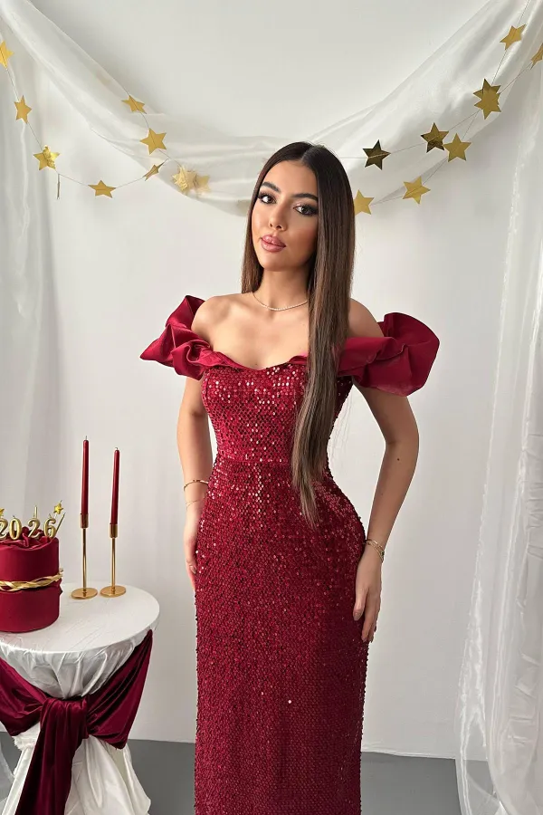 Wholesale Burgundy Sequined Sleeveless Dress
