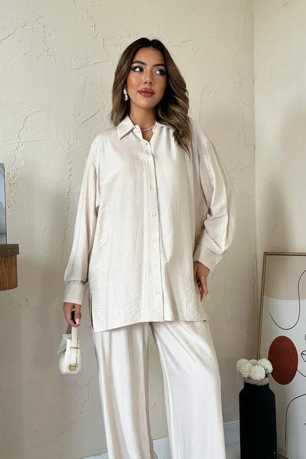 Ensemble chemise et pantalon ample beige Alice en gros