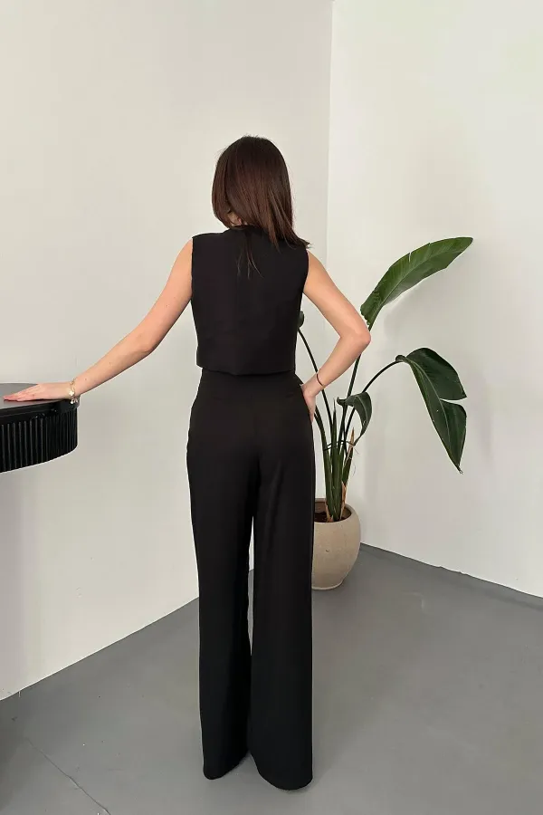 Wholesale Black Asymmetrical Vest and Pants Set