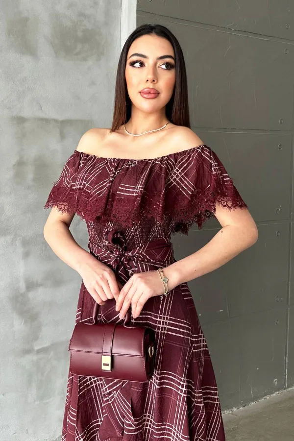 Robe en dentelle à carreaux prune en gros