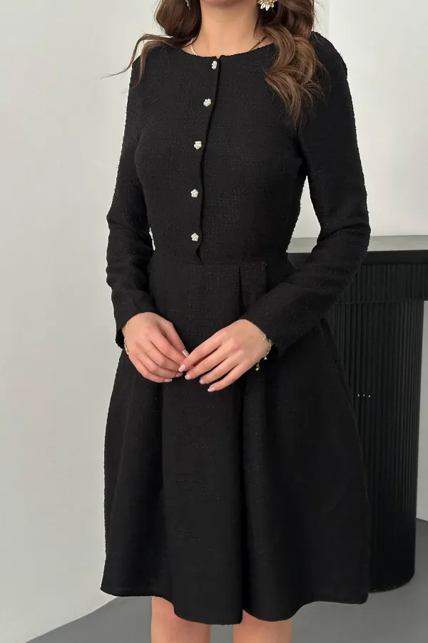 Toptan Siyah Kısa Klasik Elbise