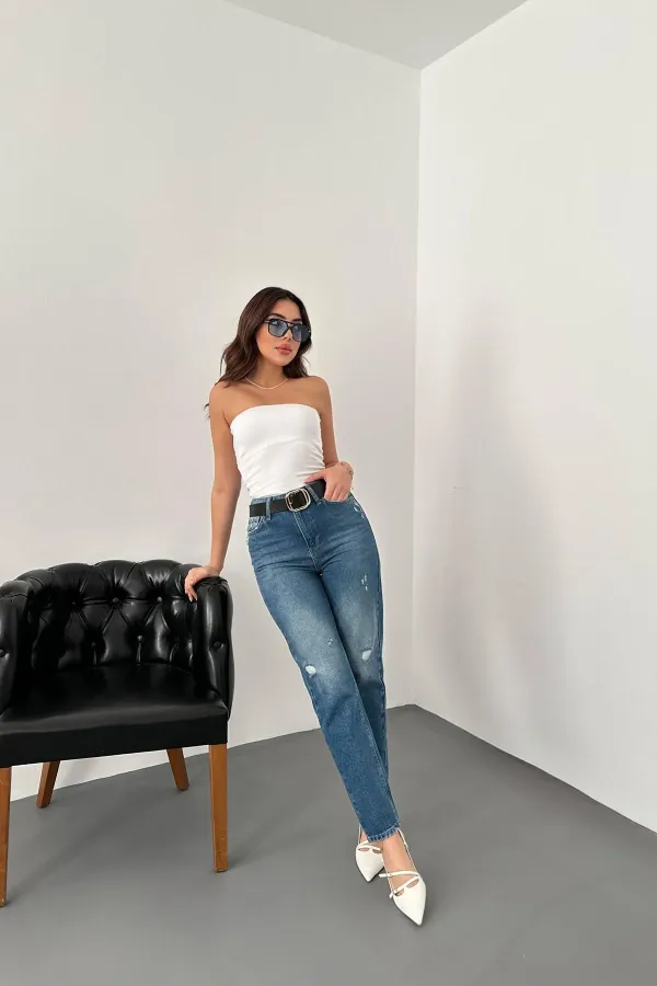Wholesale Blue Laser Cut Jeans