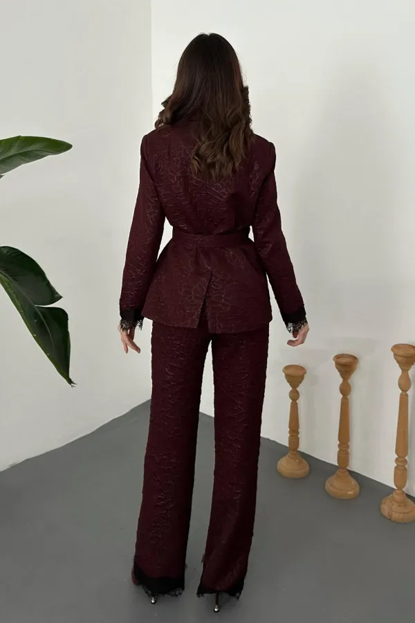 Toptan Bordo Kolları Dantelli Takım