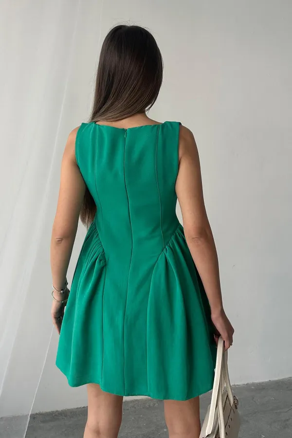 Robe mini froncée en lin vert en gros