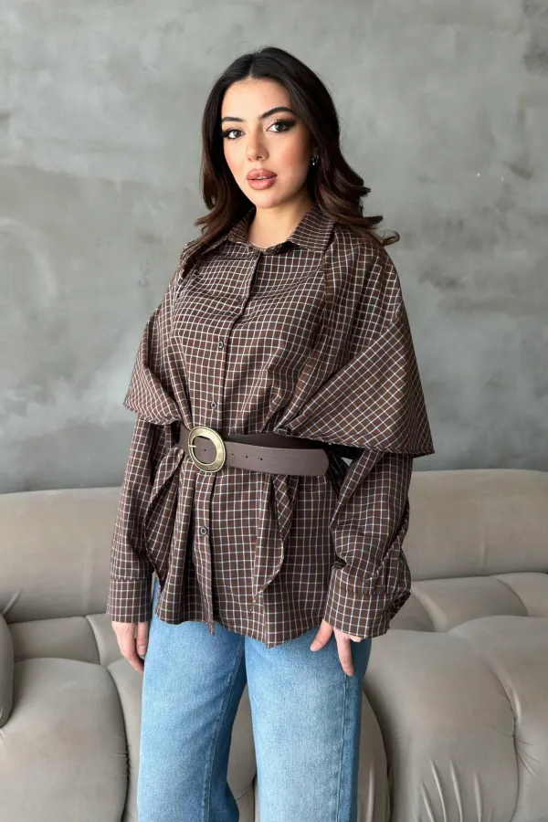 Chemises marron oversize en gros avec détail châle