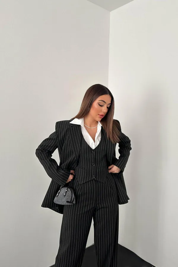Toptan Siyah Çizgili Üçlü Takım