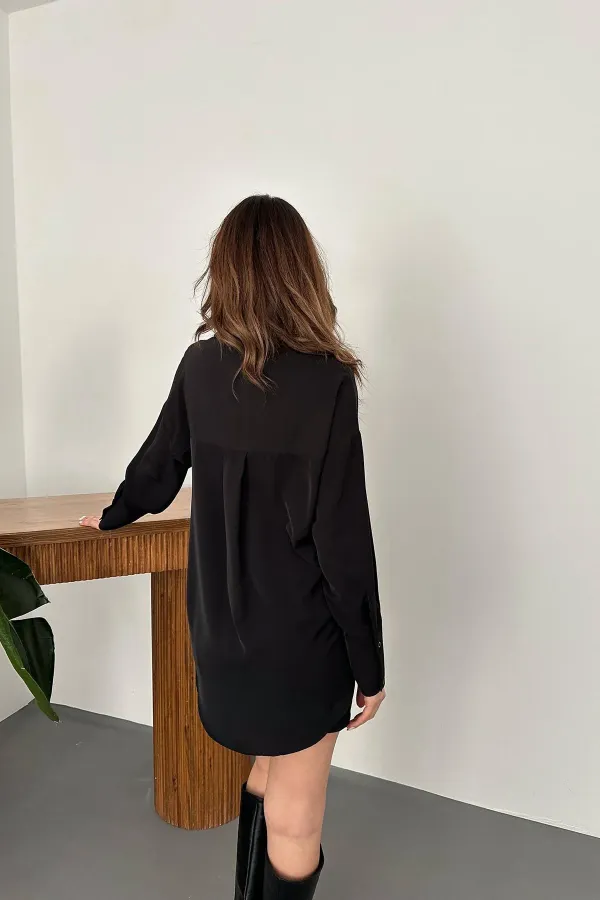 Chemise à lacets patchwork Jessica noire en gros